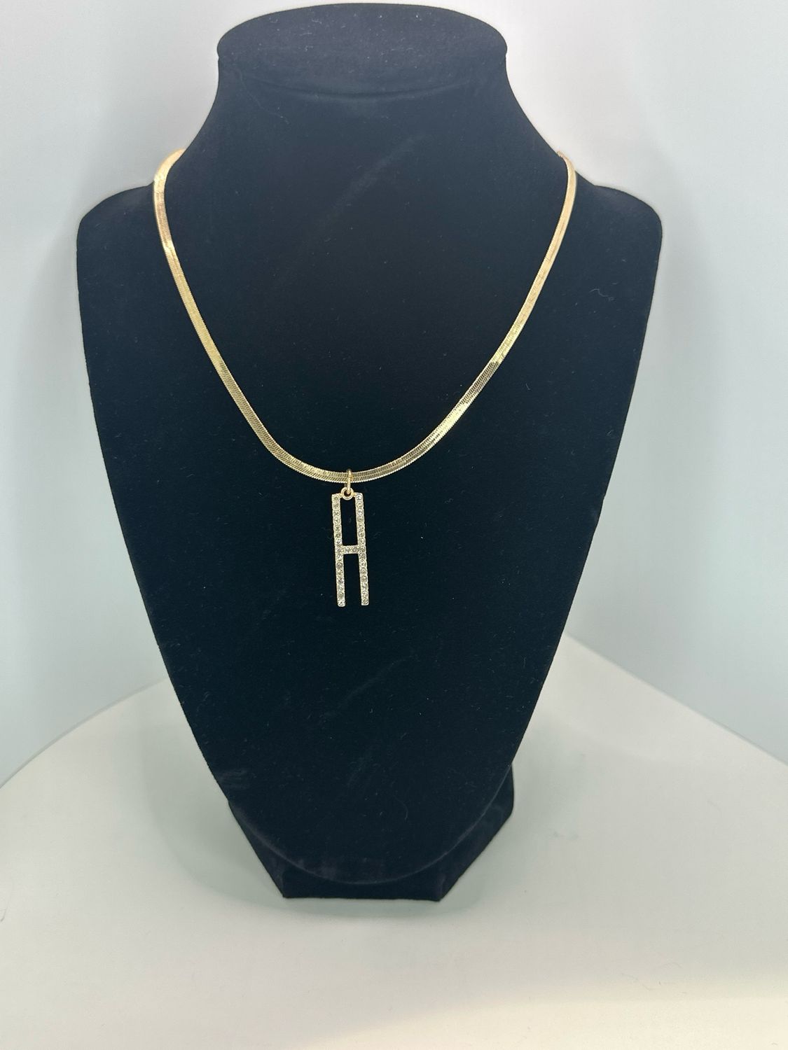 Rhinestone Initial Necklace Initial H