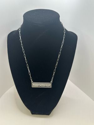 Western Tooled Look Bar Necklace Silver