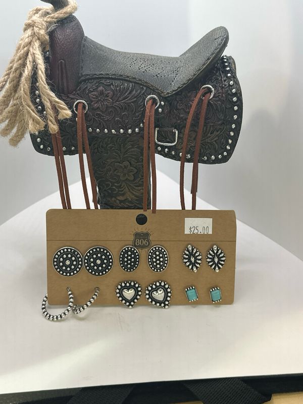 Western Silver Beaded Look Earring Set