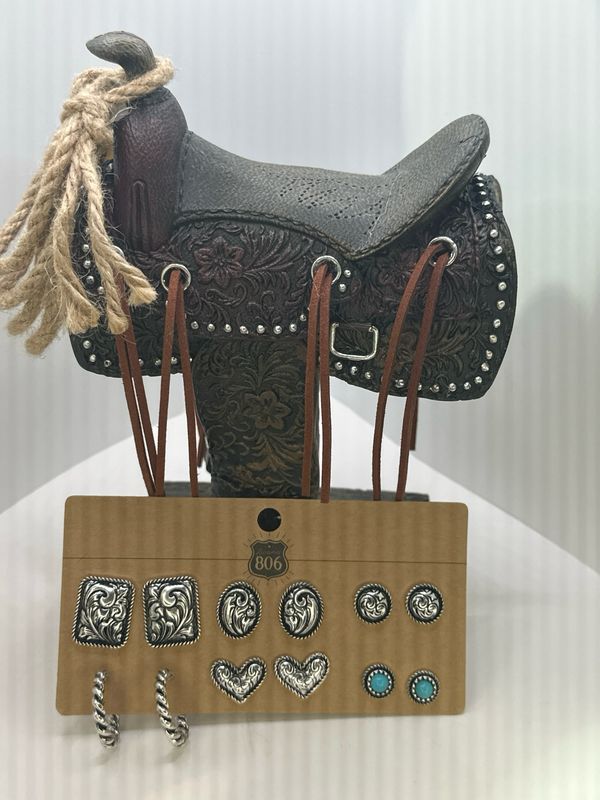 Western Tooled Look Earring Set