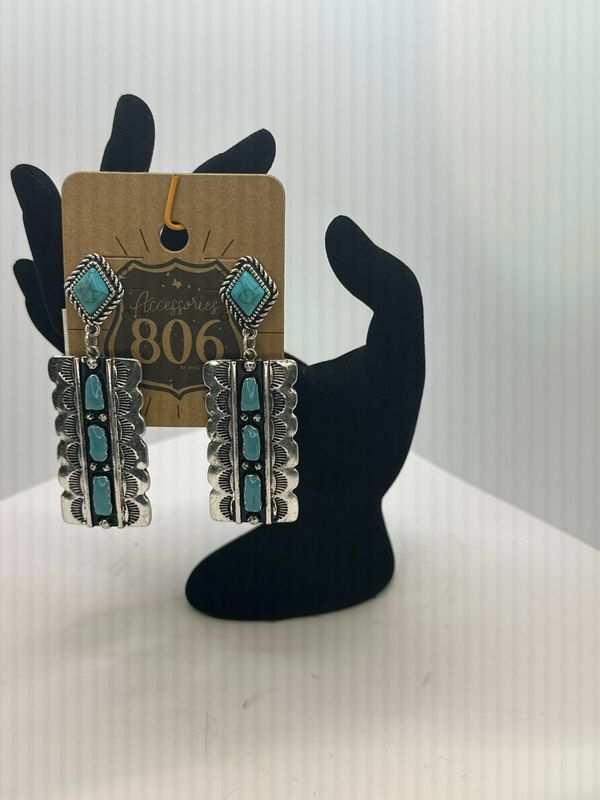 Southwest Silver and Turq Rect. Earring
