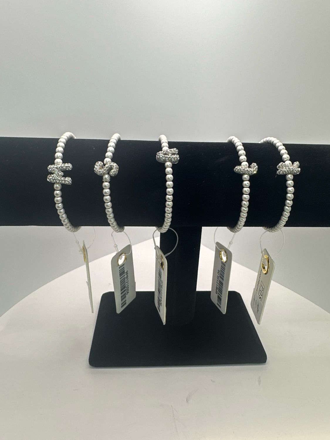 Bead Bracelet with Rhinestone Initial A