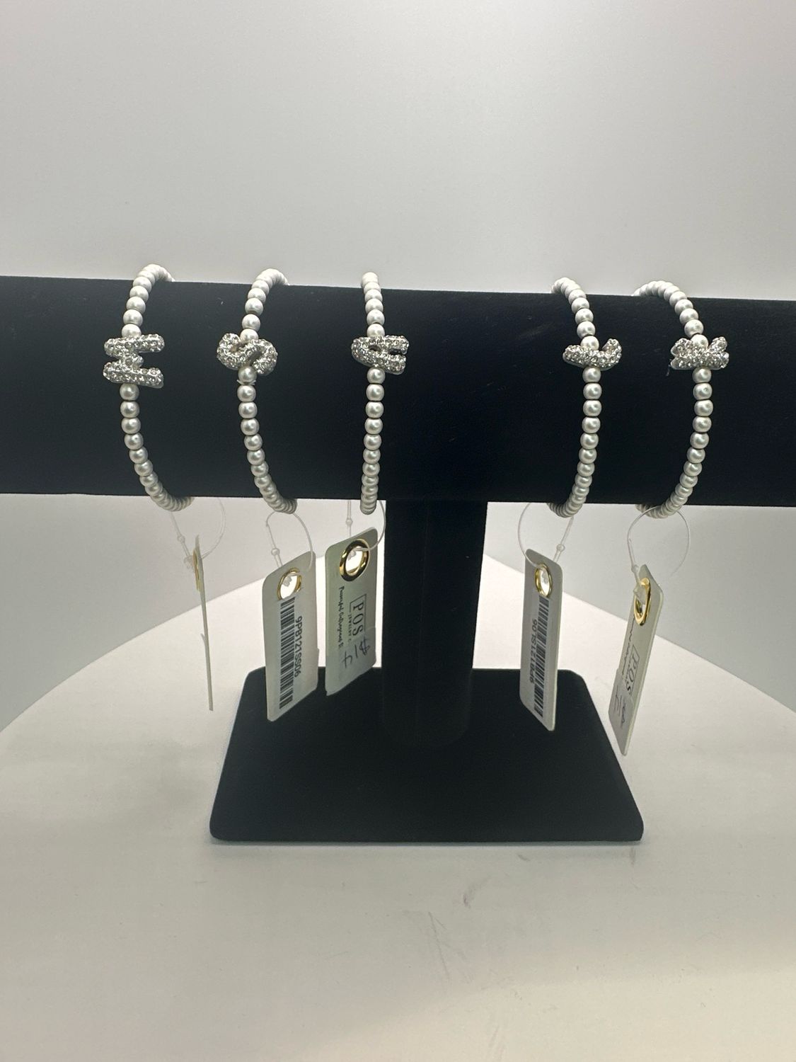 Bead Bracelet with Rhinestone Inital S