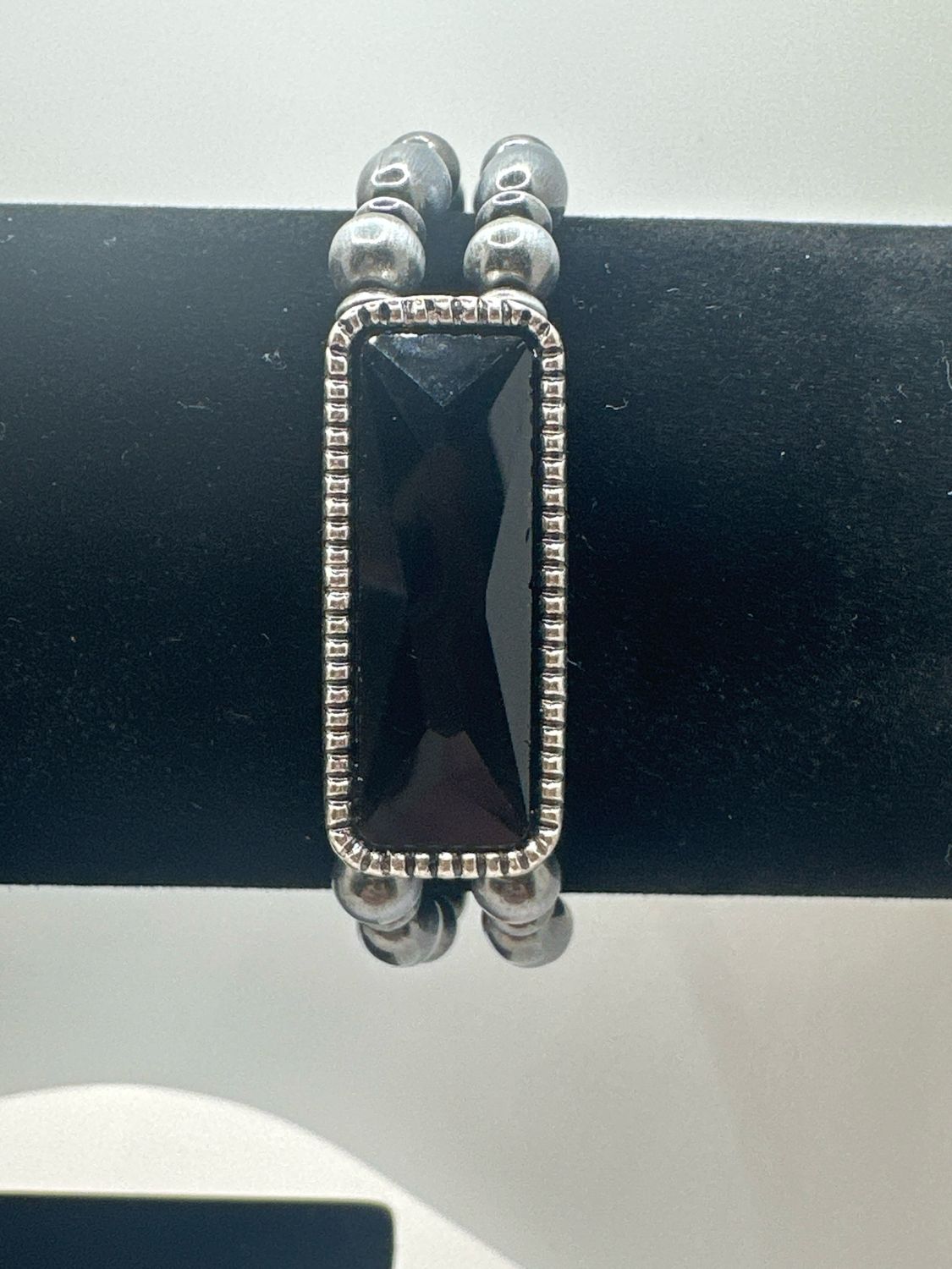 Burnished Silver Bead Rhinestone Bracelet