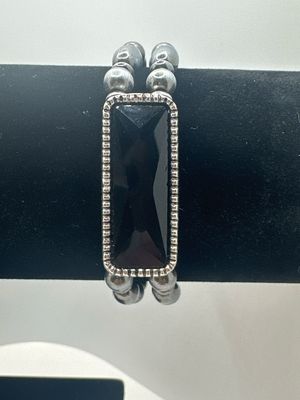 Burnished Silver Bead Rhinestone Bracelet