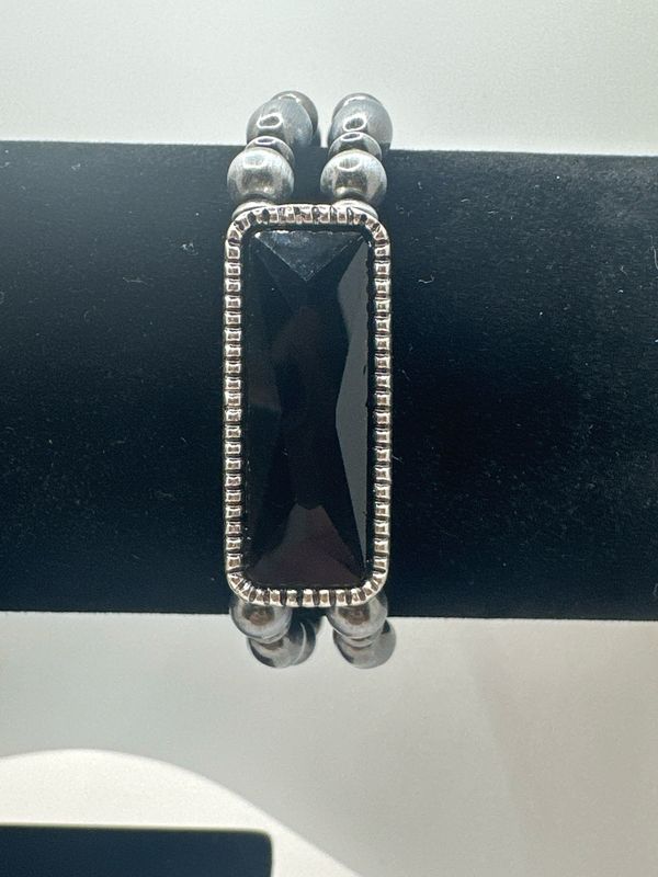 Burnished Silver Bead Rhinestone Bracelet