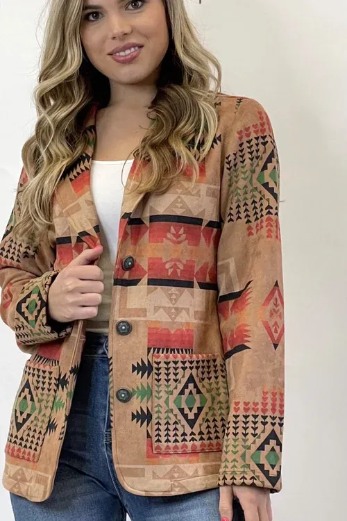 Fashion Express Brown Suede Aztec Blazer