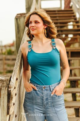 Lucky Jade Buckle Strap Western Tank Top