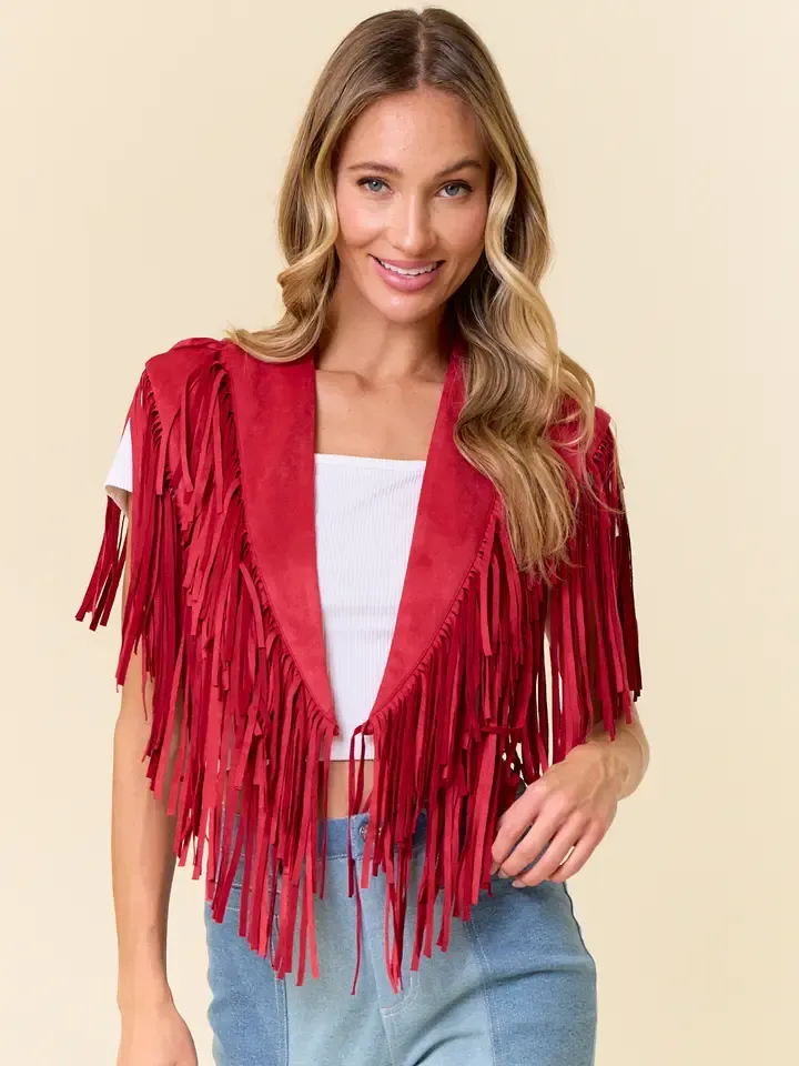 Saints And Heart Fringe Suede Collar Red