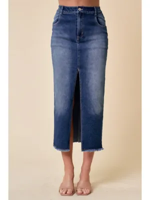 Saints And Heart Mid Front Slit Denim Skirt DK Wash