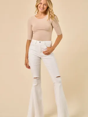 Saints And Hearts White Flares with Distressed Hem