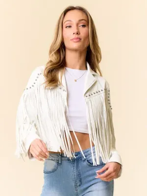 Saints And Hearts Stud Detail Fringed Jacket Off White