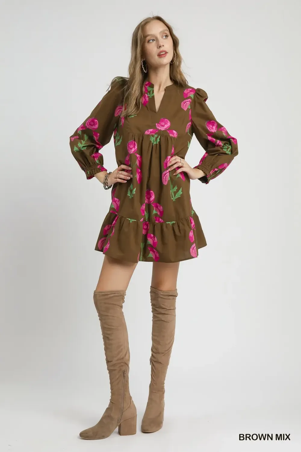 Umgee Brown Floral Dress