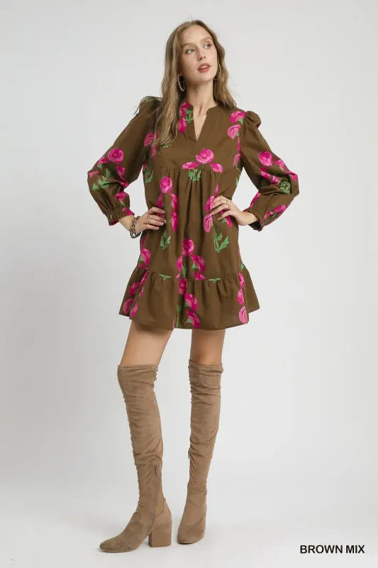 Umgee Brown Floral Dress