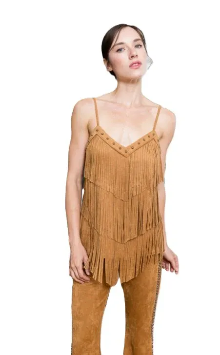 Vocal Camel Suede Fringe Tank Top