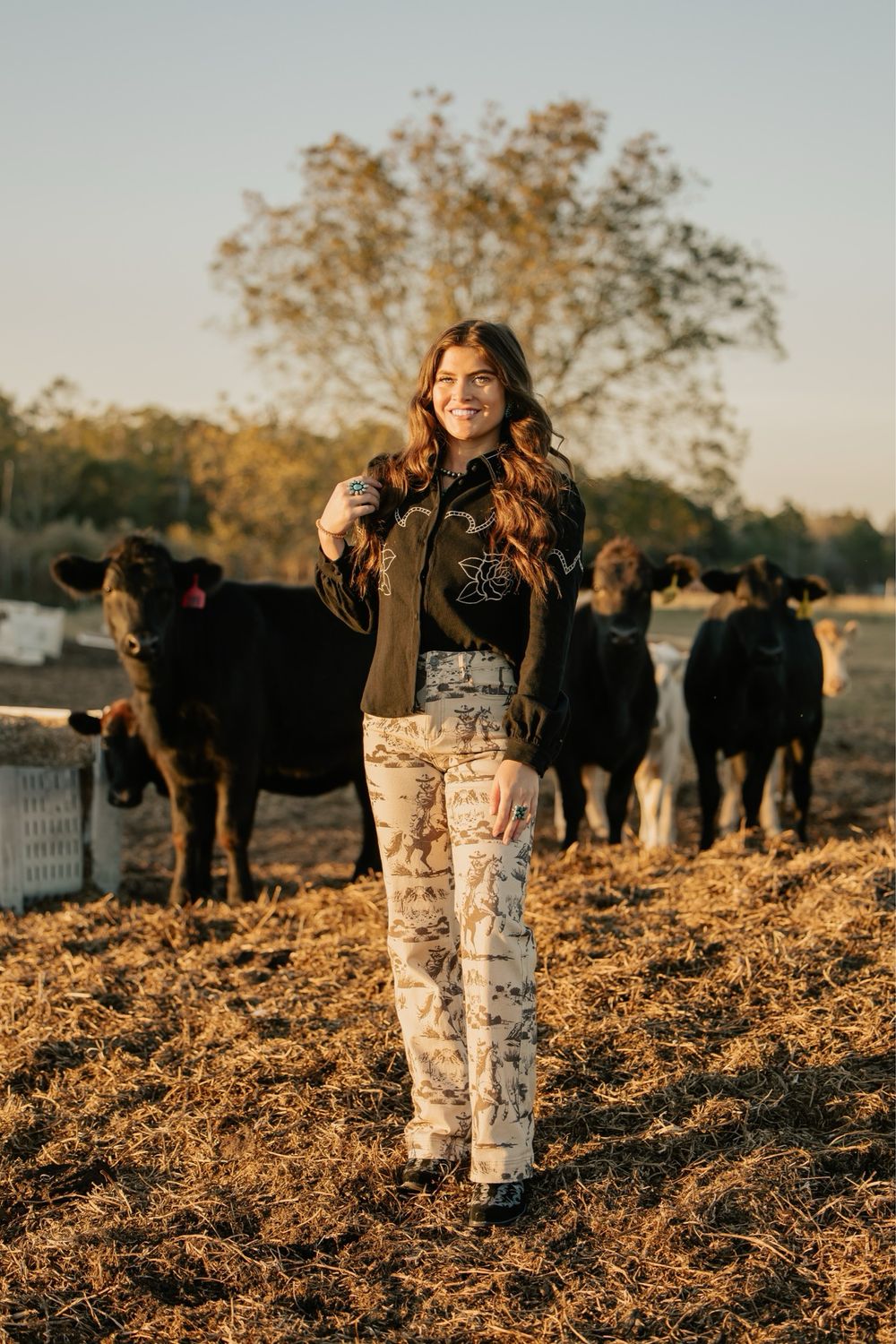 Taelynn Black Rose Embrod Button Shirt