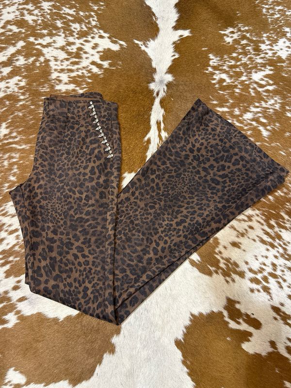 Vocal Camel Suede Leopard Rhinestone