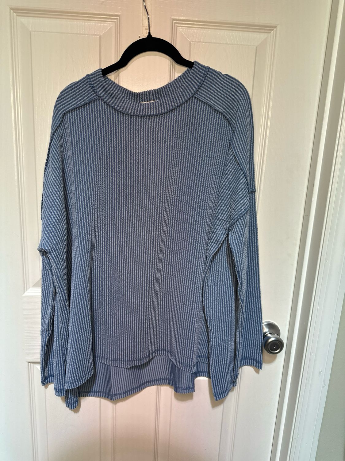 Zalena Ribbed Ls Blue Plus Top
