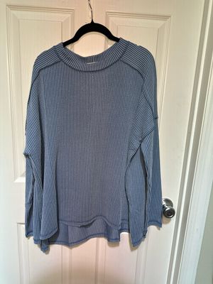 Zalena Ribbed Ls Blue Plus Top