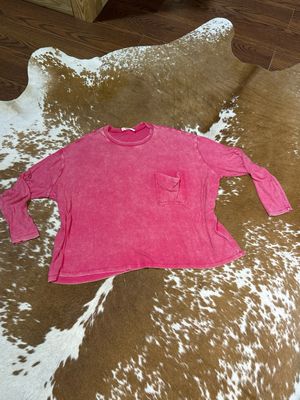 Zenana Ribbed Pink Ls Top