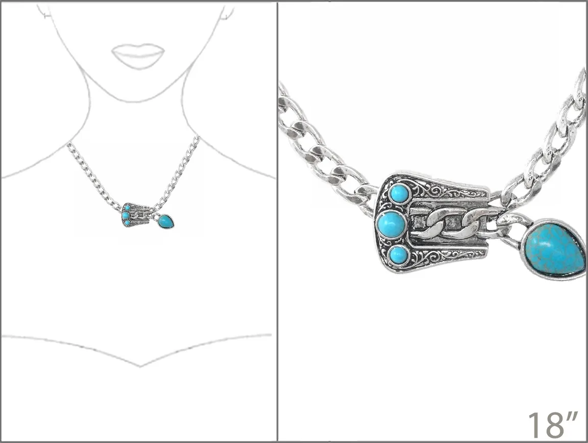 Joia WESTERN SEMI STONE BUCKLE METAL NECKLACE, AN 4976