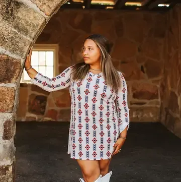 Red Blue Ivory Aztec Tunic W Roll Up Sleeves