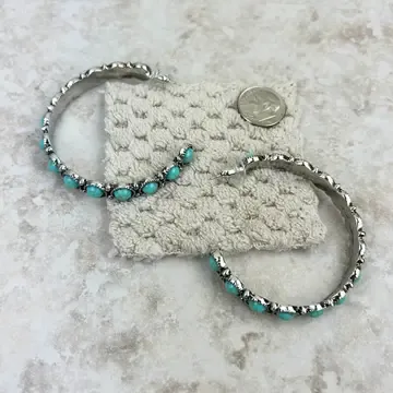 Silver Turquoise Stone Concho Hoop Earrings WestE