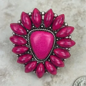 RGY220430-01-PINK     Silver with hot pink stone concho stretch Ring