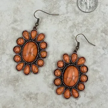 Cooper with Orange Stone Concho Dangle Earrings WestE
