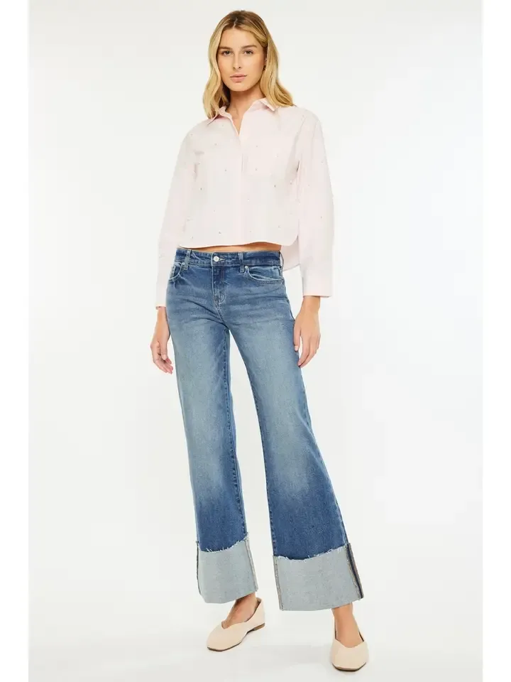 MID RISE WIDE FLARE JEANS-KC78033D