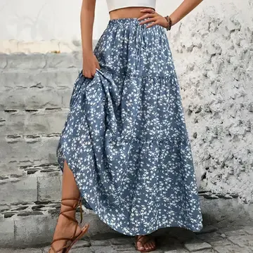 Long Floral Blue Skirt