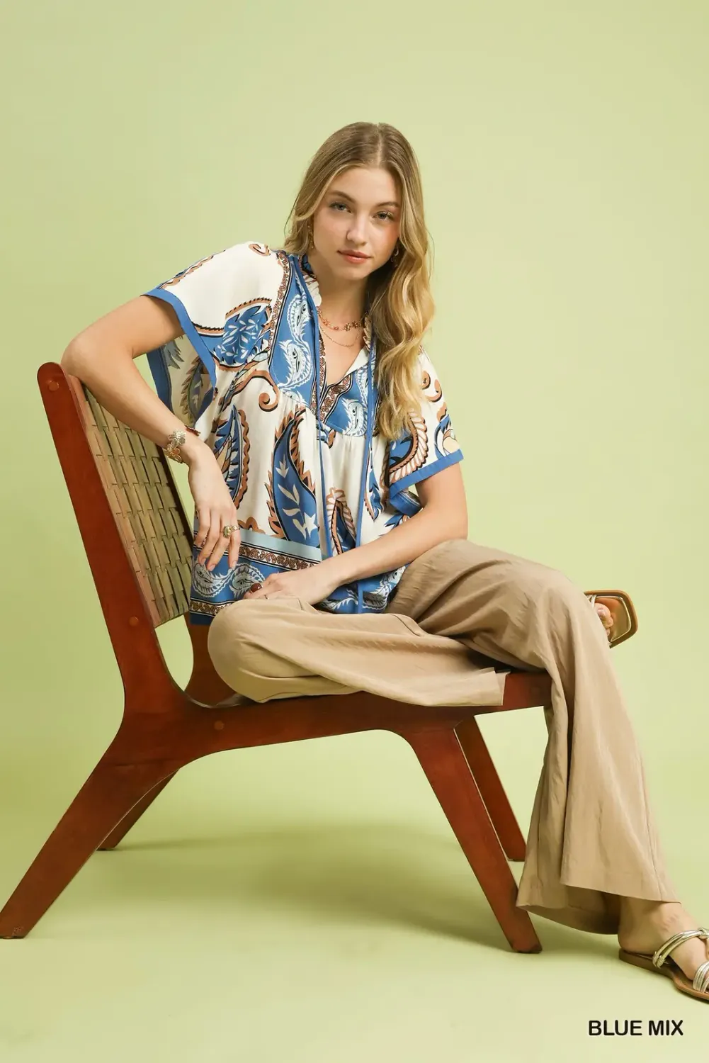 Border Print Tassel Top