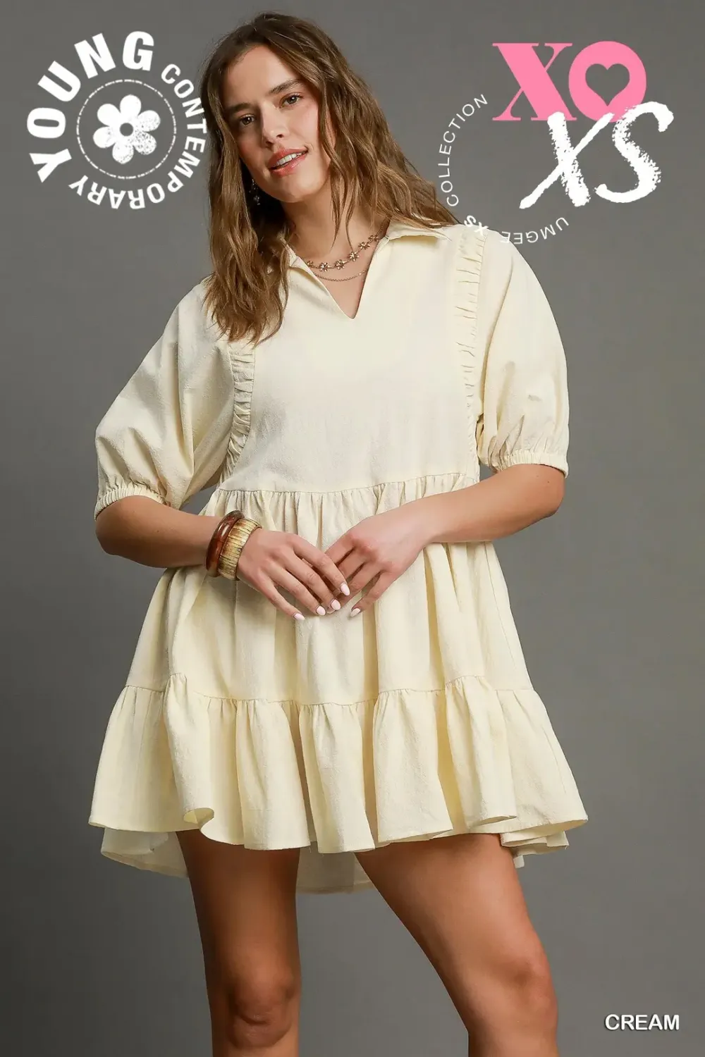 Tiered Babydoll Dress Cream