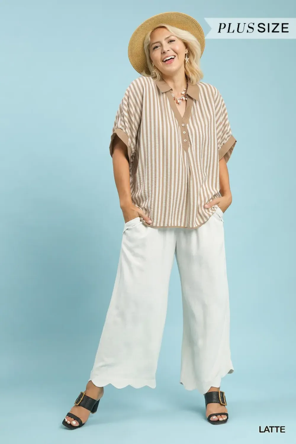 Latte Stripe Vneck Plus