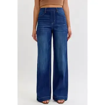 High Rise Pull On Wide Leg Dk Wash