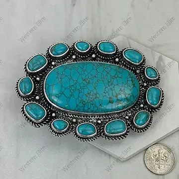 Turq Oval Stone Belt Buckle