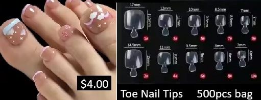 Full Cover Toe Nail Tips -500pcs