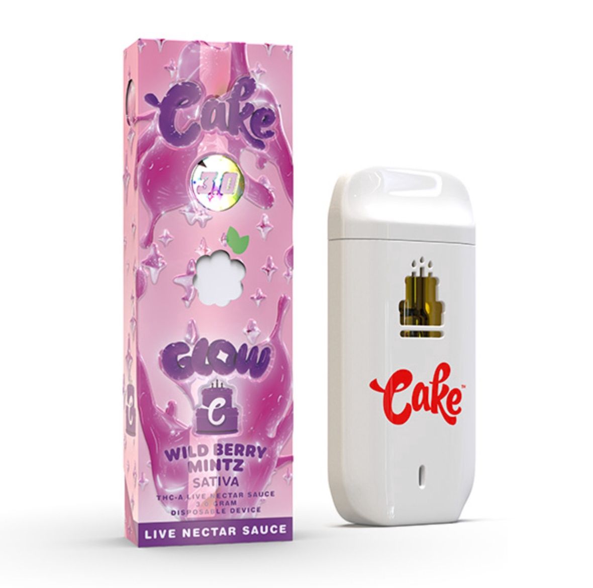 CAKE GLOW THC-A DISPOSABLE VAPE | 3G, Strains:: Wild Berry Mintz - Sativa