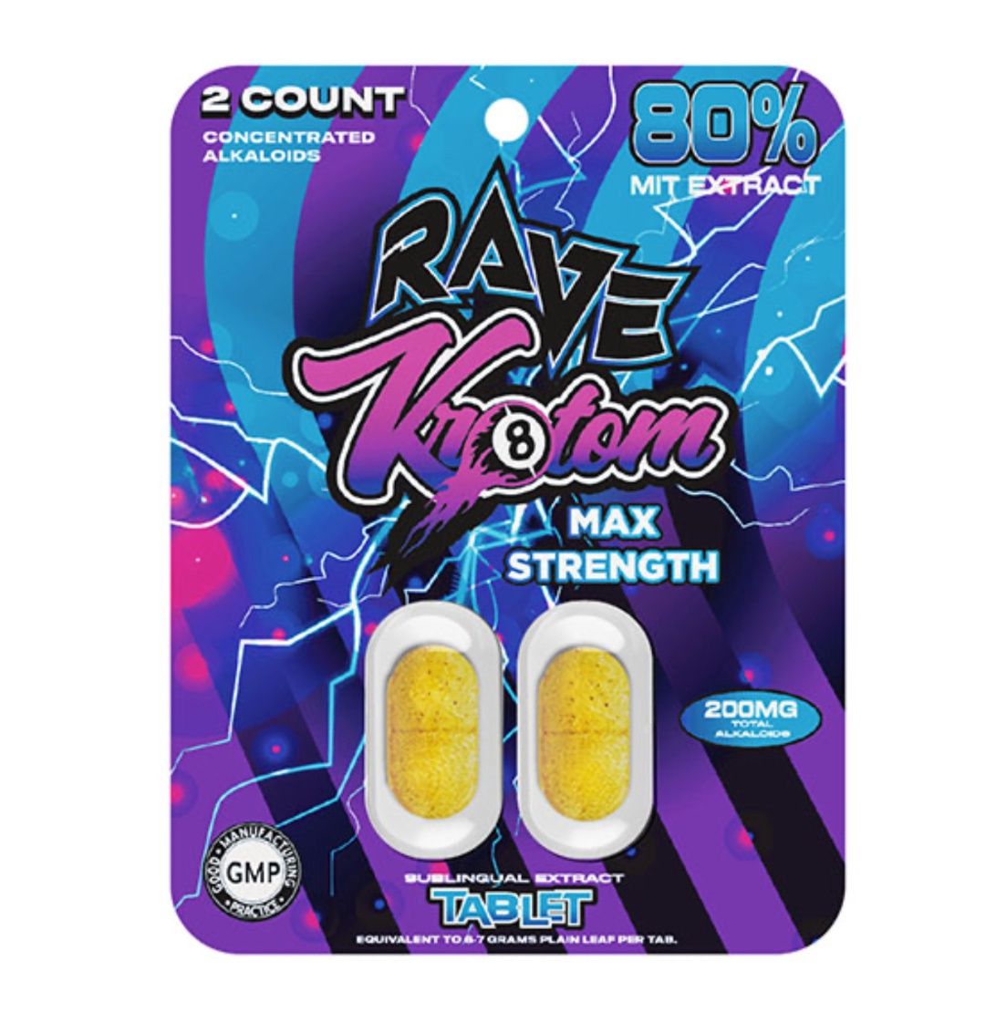 RAVE KRATOM 80% MIT TABLETS, Pack Size:: 2 count