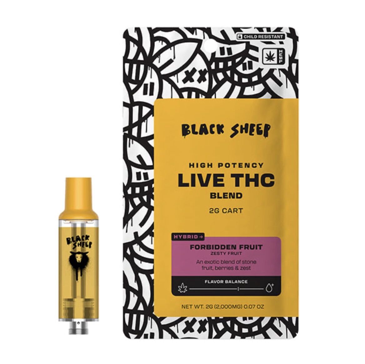 Black Sheep High Potency Cartridge | 2g, Strains:: Forbidden Fruit - Hybrid