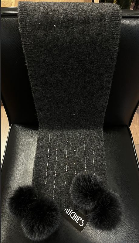Charcoal knitted scarf w crystal and beads