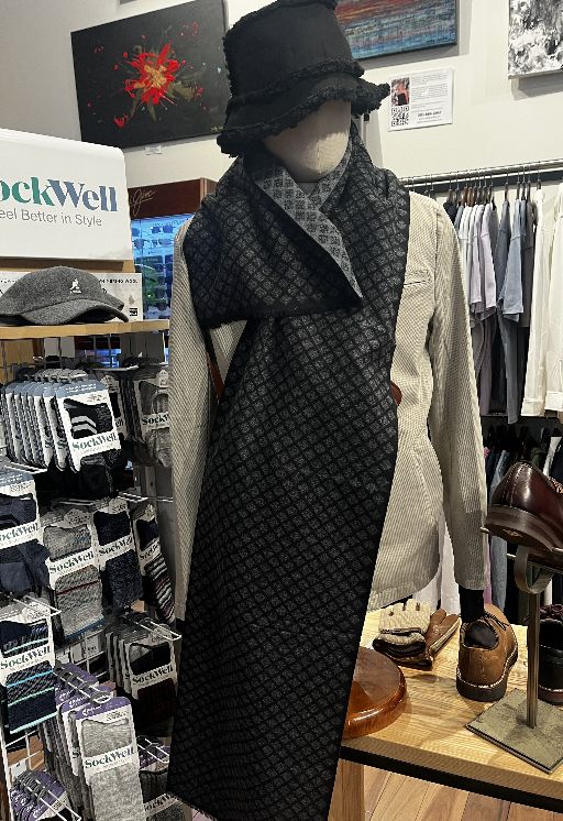 Black and Gray Brushed Silk Scarf