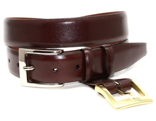 ITALIAN CALFSKIN DOUBLE BUCKLE OPTION BELT -, Color: Brown, Size: 36