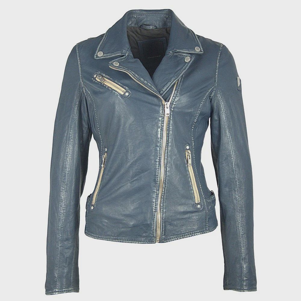 Sofia RF Leather Jacket- Denim Blue, Size: XL