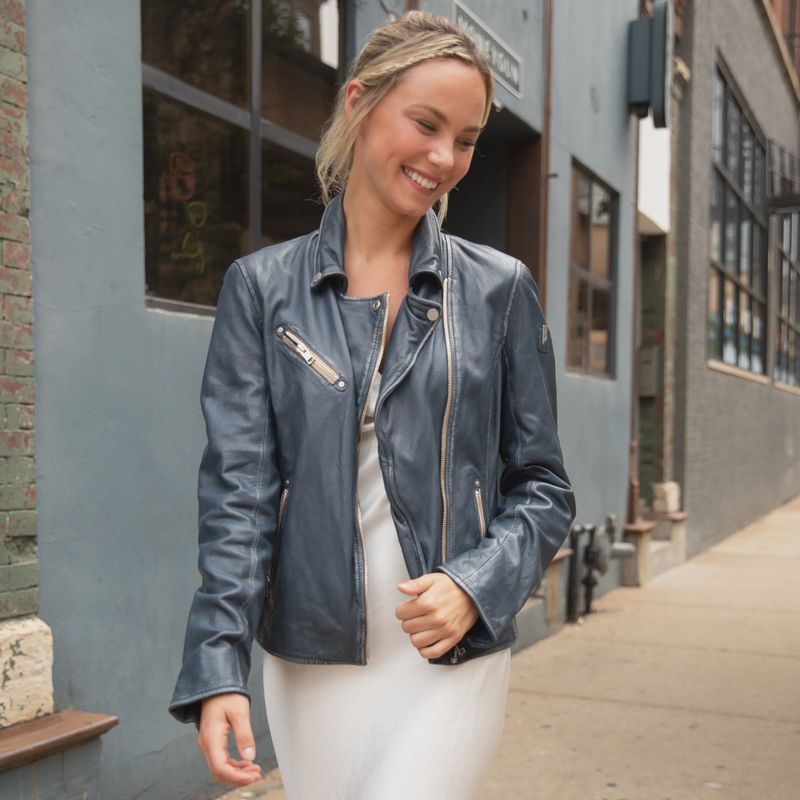 Sofia RF Leather Jacket- Denim Blue