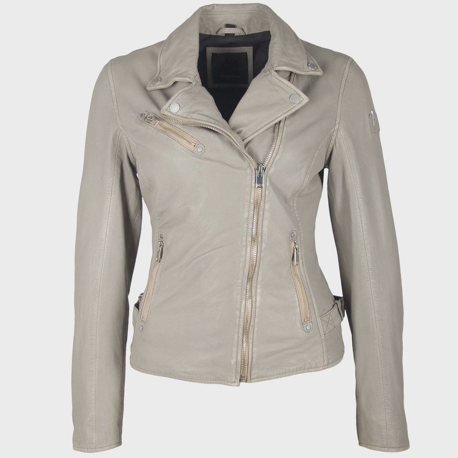 Sofia RF Leather Jacket- Silver Gray, Size: M