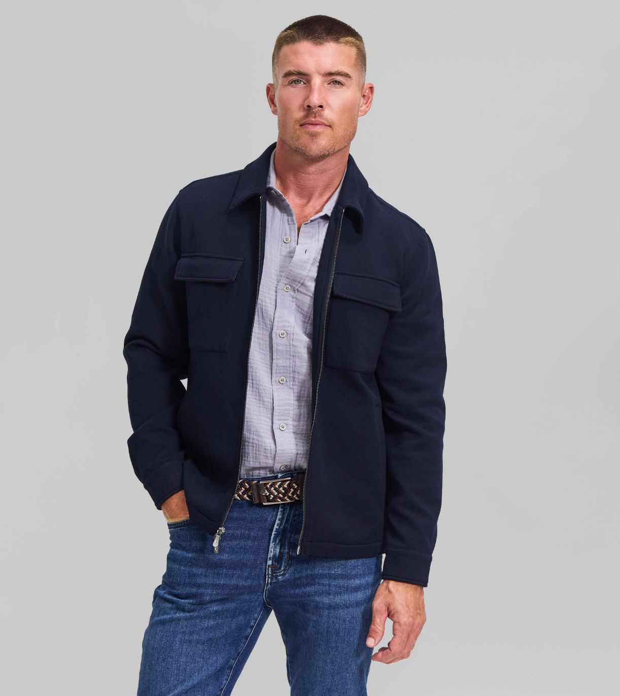 THE WREN - STRETCH SHIRT JACKET, Color: Navy, Size: M