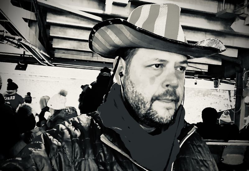 Mens American Flag Red &amp; Brown Curled Cowboy Hat