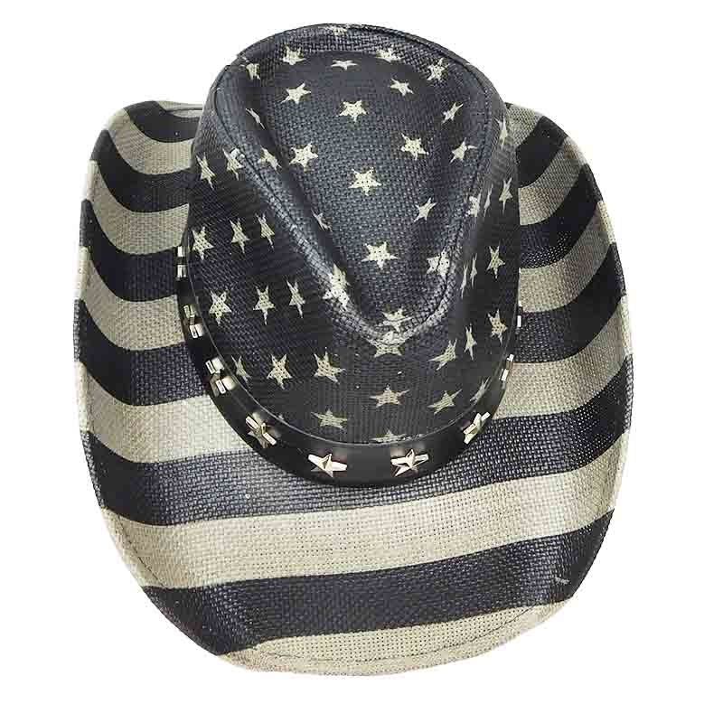 Mens American Flag Black &amp; Grey Curled Cowb (wjaaaaaaaaaaaa