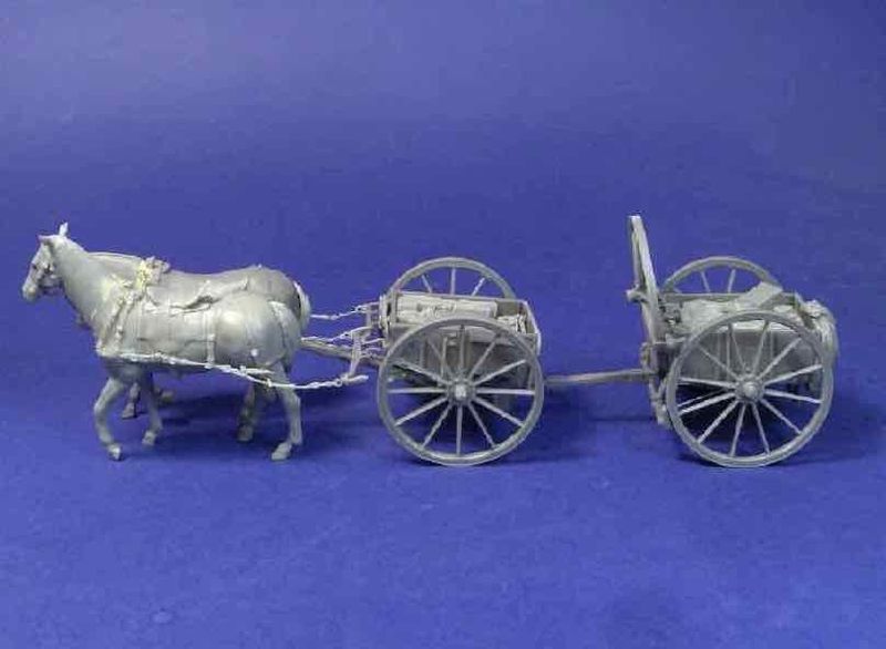 WWI Limbered wagon set with horse team and stowage